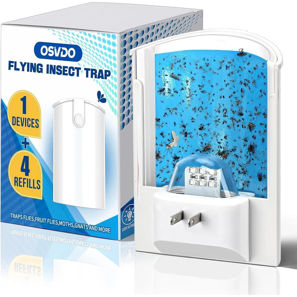 Blue Uv Light Flying Insect Trap, Plug-In Bug Catcher With 4 Sticky Refills For 100+ Days, Fly Catcher For Flies, Fruit Flies, Gnats, Moths, Silent For Home
