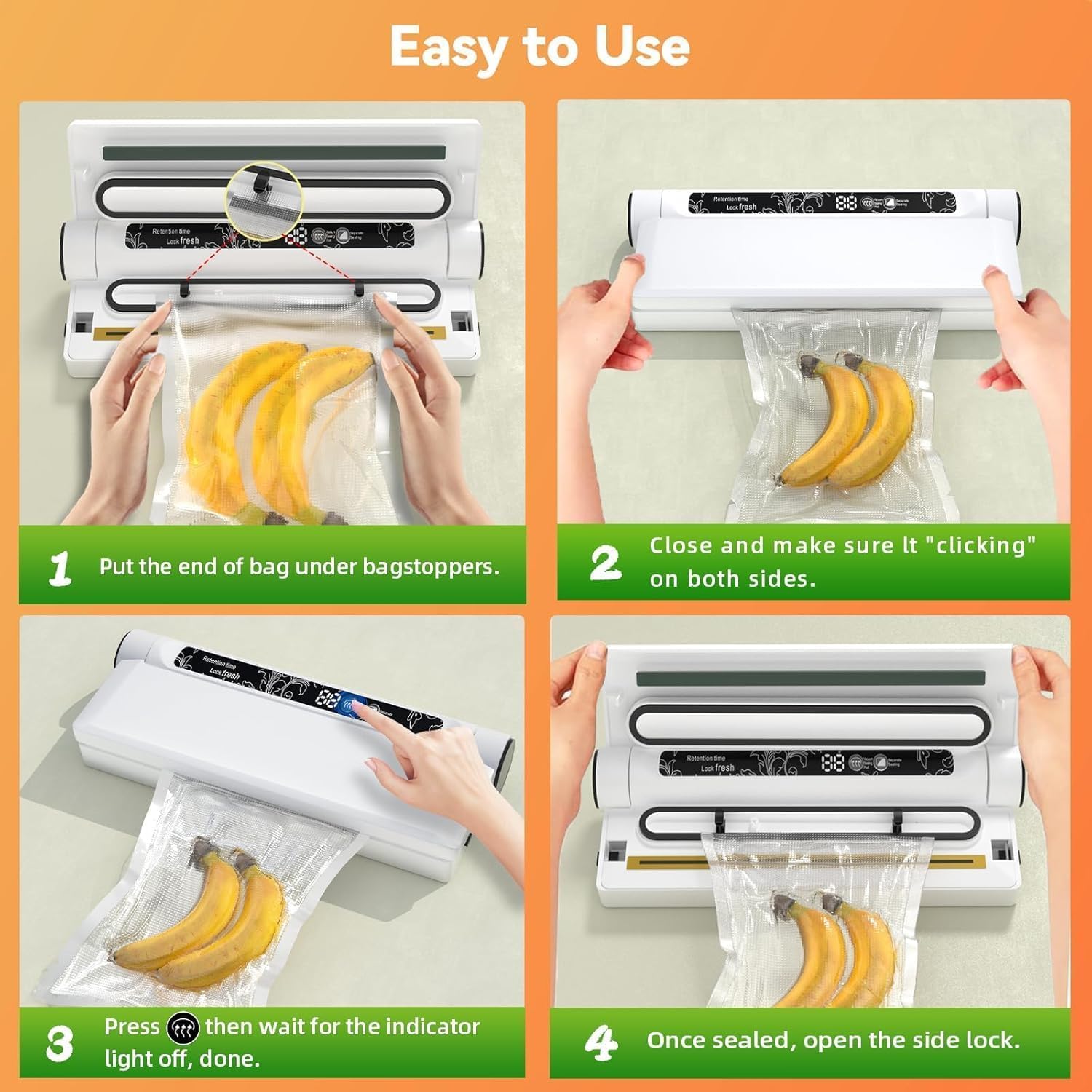 Compact Vacuum Sealer Machine, 75Kpa Strong Suction, Led Digital Timer Display, Dual Use For Dry & Wet Foods, Includes 20 Bags, Ideal For Home Kitchen Use, White