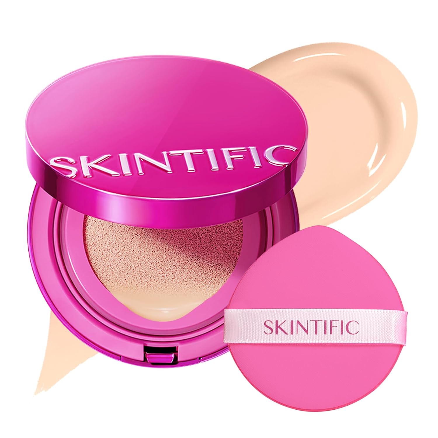 SKINTIFIC Pink Glow Cushion Foundation #0CN Cool Porcelain| Medium Coverage, Natural Glow Finish, Moisturizing for Dry Skin, Lightweight, Long-Lasting & Oxidation-Resistant
