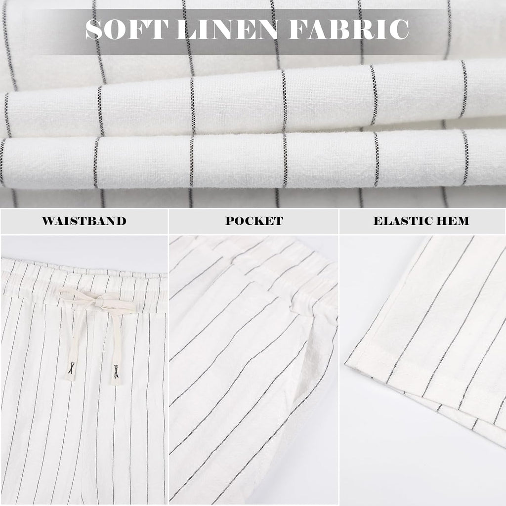 Mens Linen Shorts Casual Drawstring Elastic Waist Lightweight Breathable 7 Inch Inseam Summer Beach Shorts