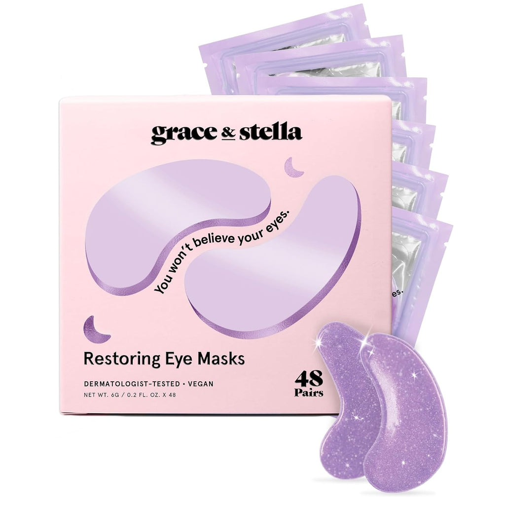 Grace & Stella Retinol Under Eye Patches For Puffy Eyes And Dark Circles - Restoring Gel Under Eye Masks With Hyaluronic Acid - Vegan Skincare, Self Care Gifts For Women (Purple, 48 Pairs)