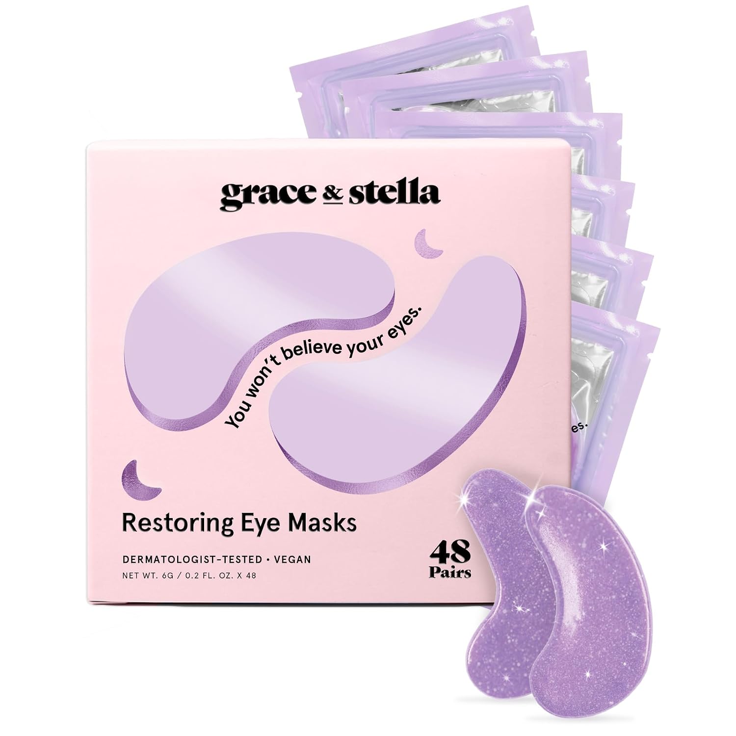 Grace & Stella Retinol Under Eye Patches For Puffy Eyes And Dark Circles - Restoring Gel Under Eye Masks With Hyaluronic Acid - Vegan Skincare, Self Care Gifts For Women (Purple, 48 Pairs)