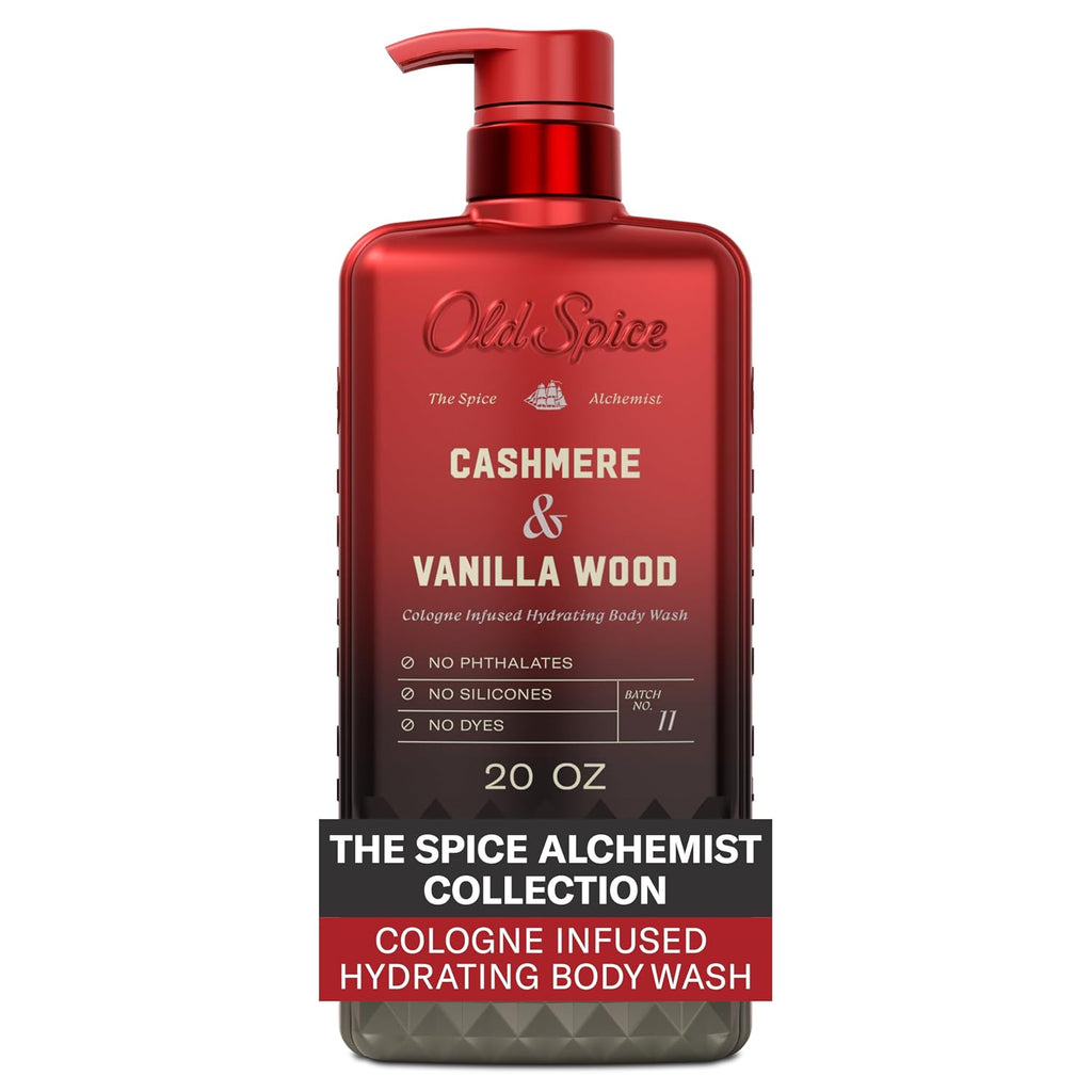 Old Spice Body Wash For Men, The Spice Alchemist Collection, 24/7 Cologne Infused Hydration, No Trade Off Formula, Free Of Phthalates Silicones & Dyes, Cashmere + Vanilla Wood Scent, 20 Oz