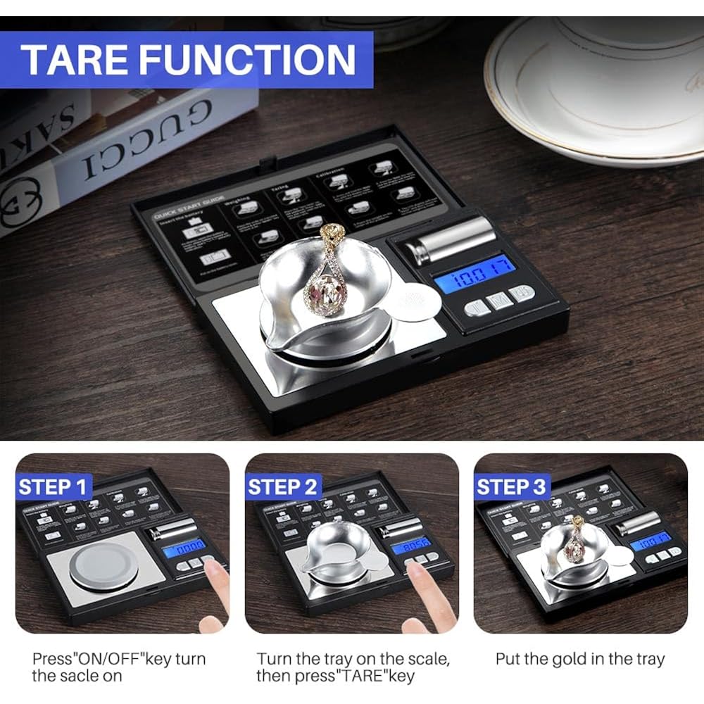 Milligram Scale 50G X 0.001G, Powder Scale 0.001G Accuracy | Micro Scale For Weighing Powders & Jewelry, 50G Calibration Weight For Mg Scale, 6 Units, Tare, Lcd Display