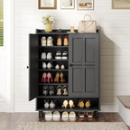 Shoe Cabinet With Cross Molding Doors, 6-Tier Shoe Storage Cabinet With 3 Adjustable Shelves And Metal Legs, 45'' Tall Shoes Rack Organizer Cabinet For Entryway, Front Door, Black