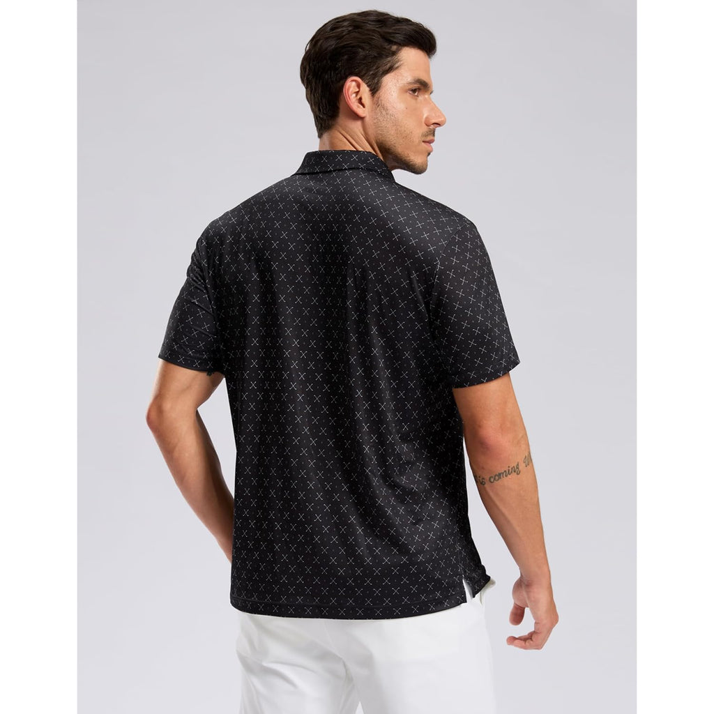 Men'S Golf Shirt Short Sleeve Dry Fit Polo Moisture Wicking Print Collared Golf Shirts For Men Casual Lightweight