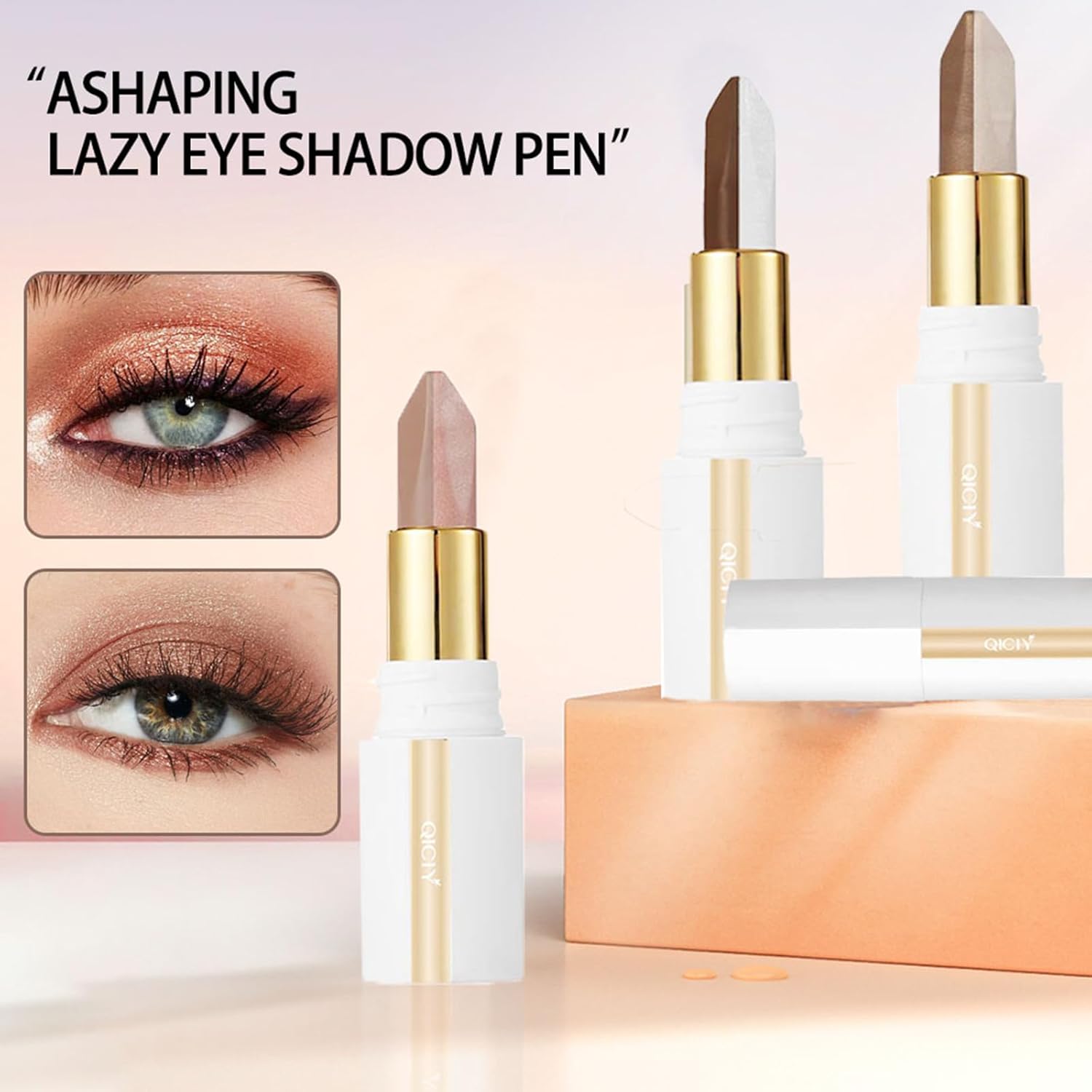 ADMD Two Color Eyeshadow Stick Champagne Gold + Silver Gray Shimmer & Smoky Eye Shadow Pen for Puffiness Reduction, Brightening, Long-Lasting Wear Daily & Evening Makeup(03#)