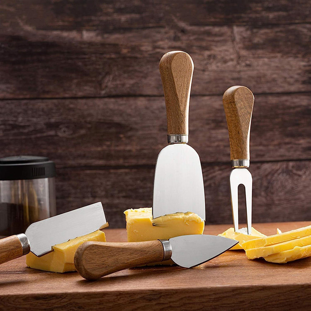 6 Piece Cheese Knives Set with Wooden Handle, Mini Steel Stainless Cheese knife set for Charcuterie and Cheese spread, Perfect for Cheese Slicer and Butter Cutter (Cheese Knife Set-6)
