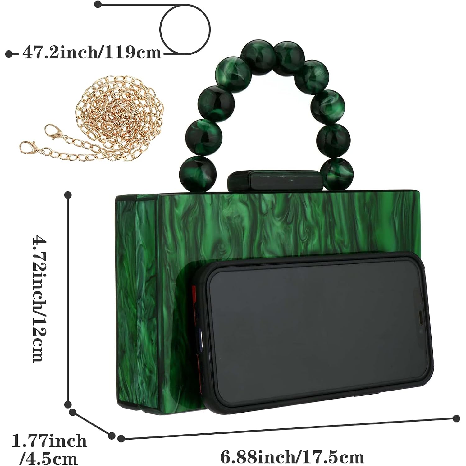 Acrylic Purses Evening Clutch Bag Marbling Handbags For Women Cross Body Bag With Pearl Chain Formal Wedding Prom Party
