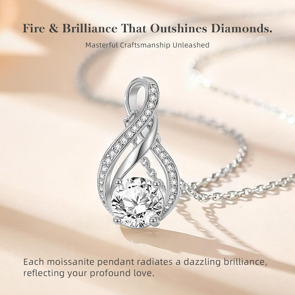 KRZ Infinity Moissanite Necklace for Girlfriend, Anniversary Birthday Present for Wife Women Her, Jewelry Gifts for Christmas Valentines Mothers Day