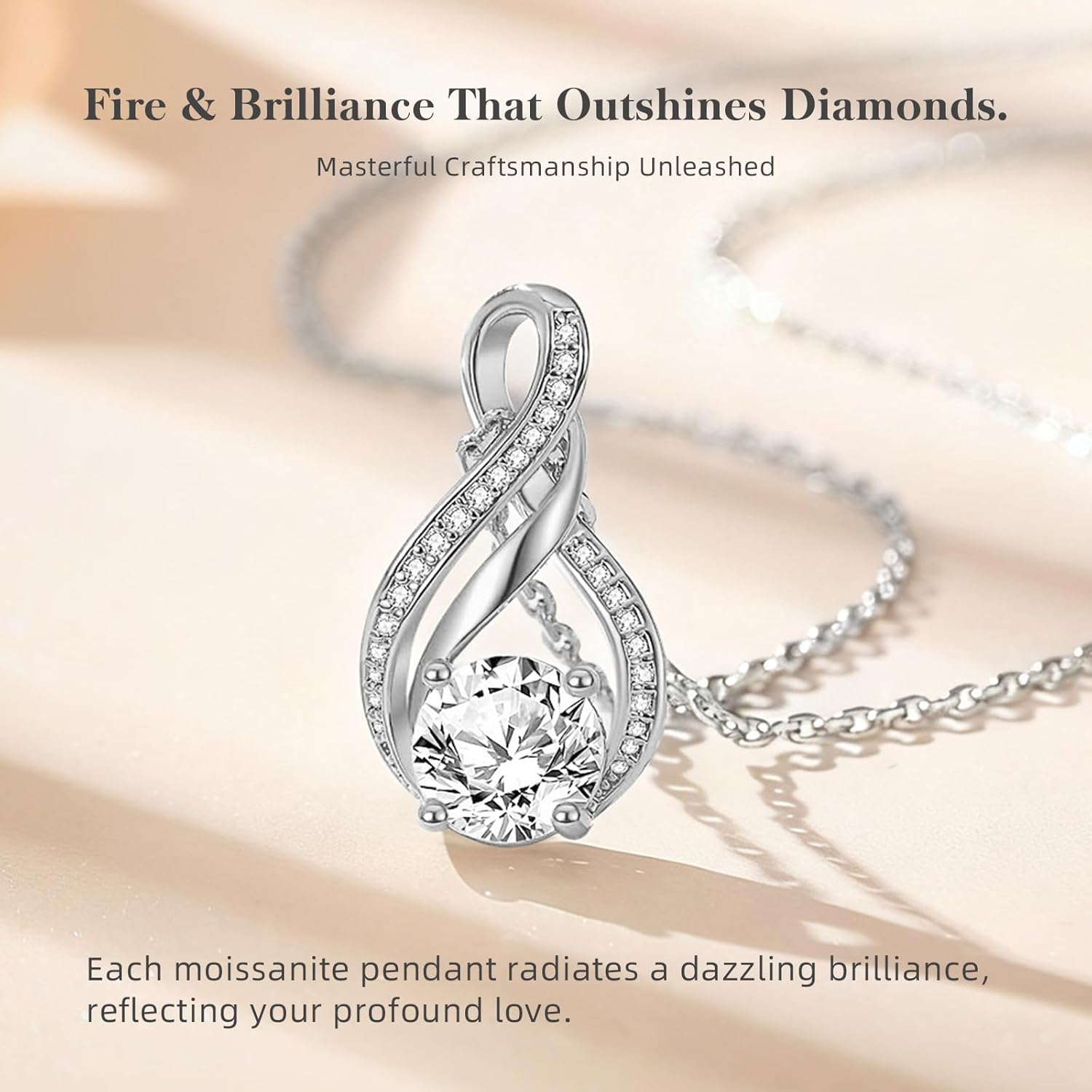 KRZ Infinity Moissanite Necklace for Girlfriend, Anniversary Birthday Present for Wife Women Her, Jewelry Gifts for Christmas Valentines Mothers Day