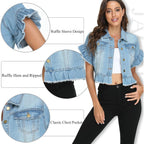 Miss Moly Women'S Denim Jacket Ruffle Sleeve Button Down Distressed Summer Cropped Jean Jackets