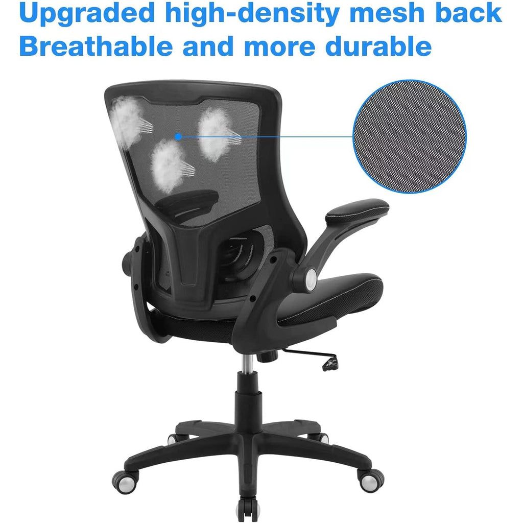 Office Chair Ergonomic Desk Chair, Computer Pu Leather Home Office Chair, Swivel Mesh Back Adjustable Lumbar Support Flip-Up Arms Executive Task Chair