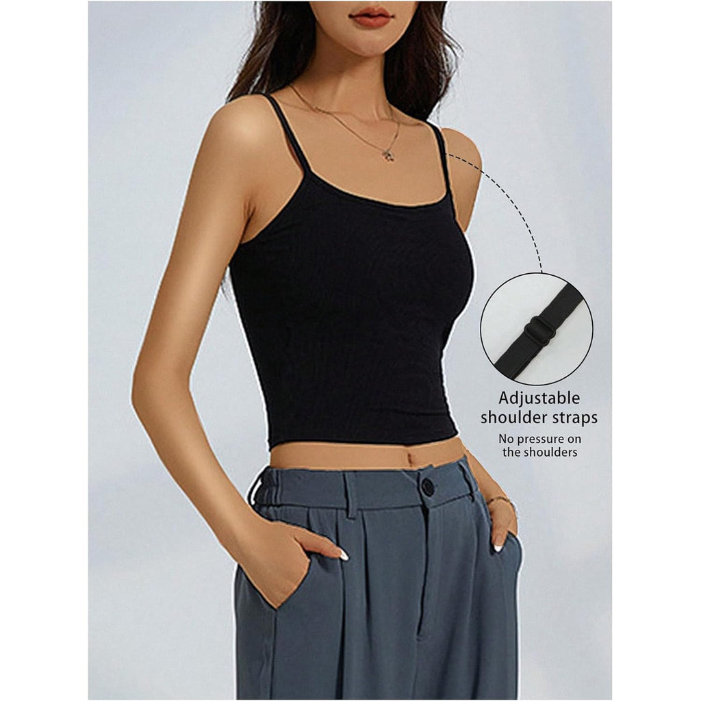 Women's 3 Pack Cami Crop Top Built in Bra Spaghetti Strap Camisole Tops