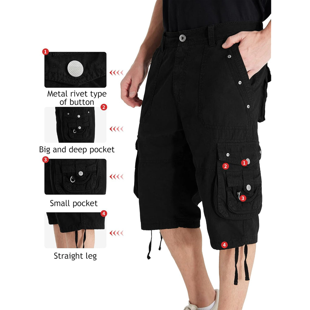 Mens Cargo Shorts Cotton Ripstop Straight Leg Below Knee Twill Casual Summer Long Shorts