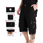 Mens Cargo Shorts Cotton Ripstop Straight Leg Below Knee Twill Casual Summer Long Shorts
