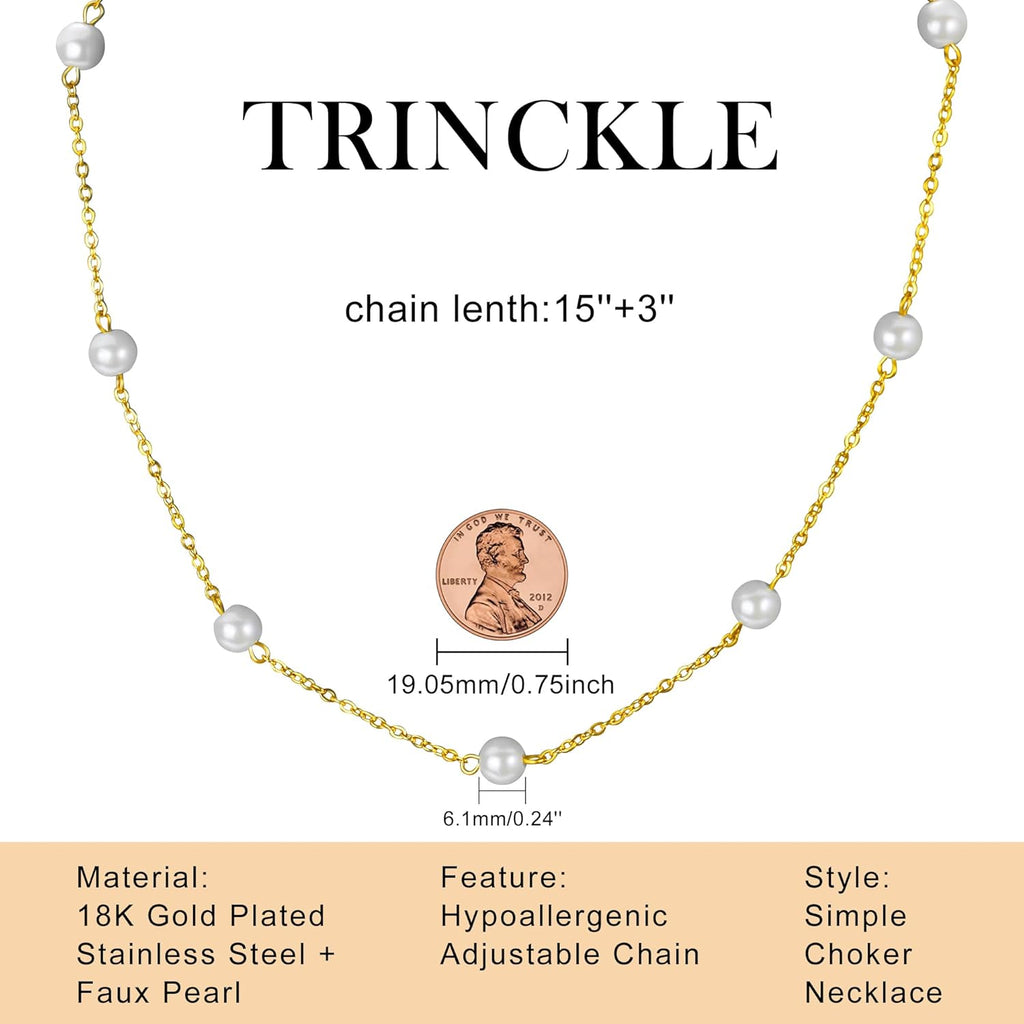 Trinckle Pearl Necklaces for Women, Gold Pearl Choker Single Pendant Necklace Layered Daisy Jewelry for Mothers Day Graduation, Prom Wedding Strands for Bride Bridesmaids as Beach Summer Accessories