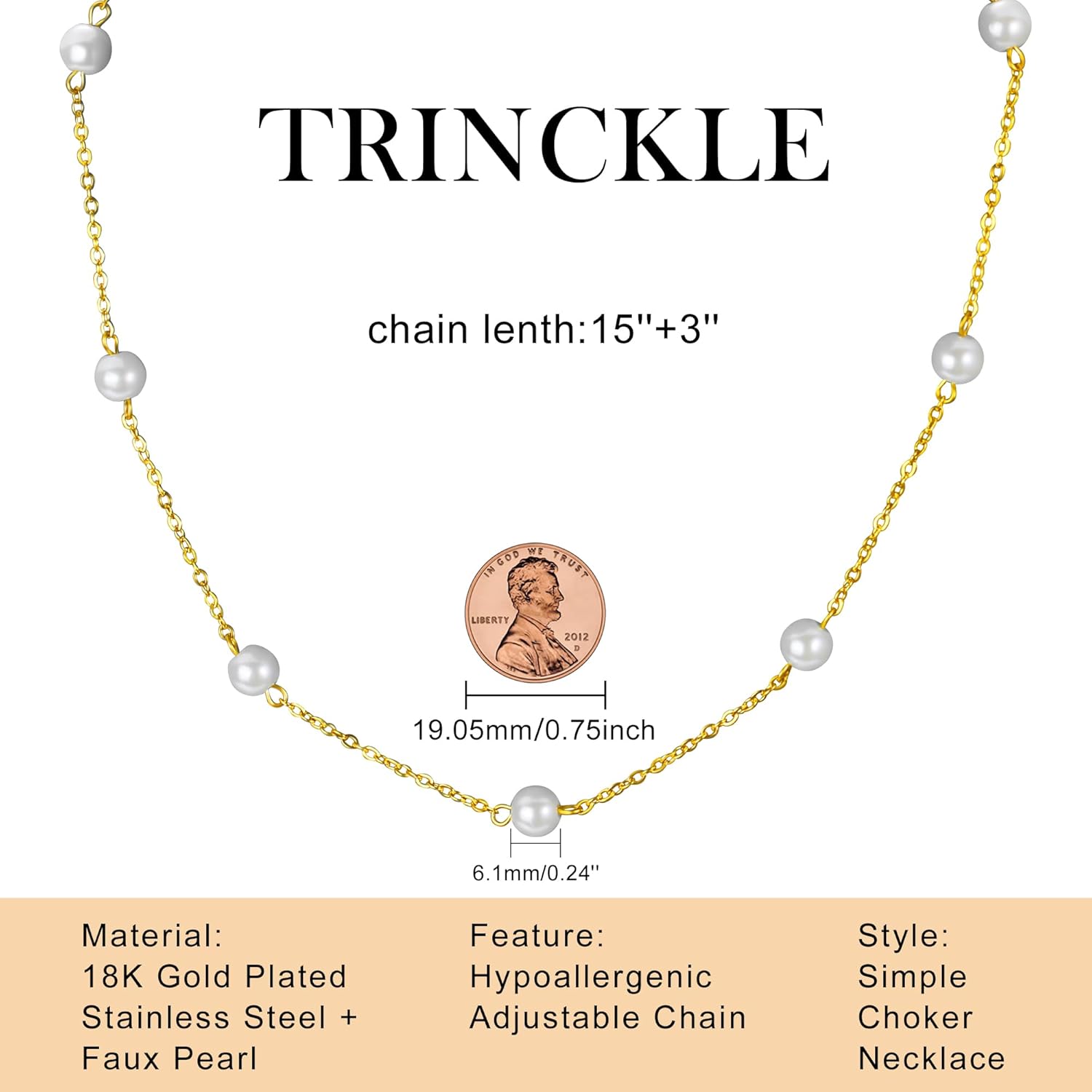 Trinckle Pearl Necklaces for Women, Gold Pearl Choker Single Pendant Necklace Layered Daisy Jewelry for Mothers Day Graduation, Prom Wedding Strands for Bride Bridesmaids as Beach Summer Accessories