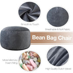 Whatsbedding 3 Ft Bean Bag Chair,Large Bean Bag Chairs For Adults With Memory Foam Filling,Lazy Bean Bag Sofa For Living Room,Ultra Soft Velvet Fabric,Pull-Handle,Side-Pocket - 3 Foot,Dark Grey