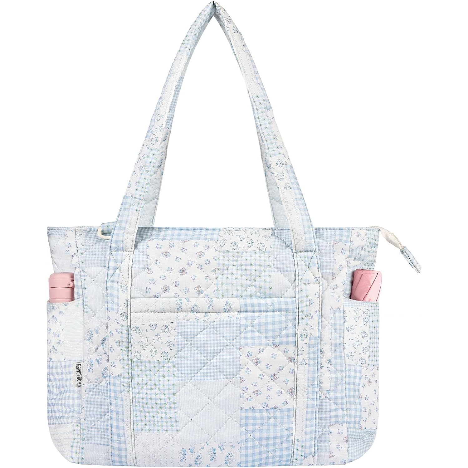 Wobagmen Quilted Tote Bag For Women, Floral Quilted Tote Bag With Zipper, Cute Shoulder Bag For Work, Travel, Gym