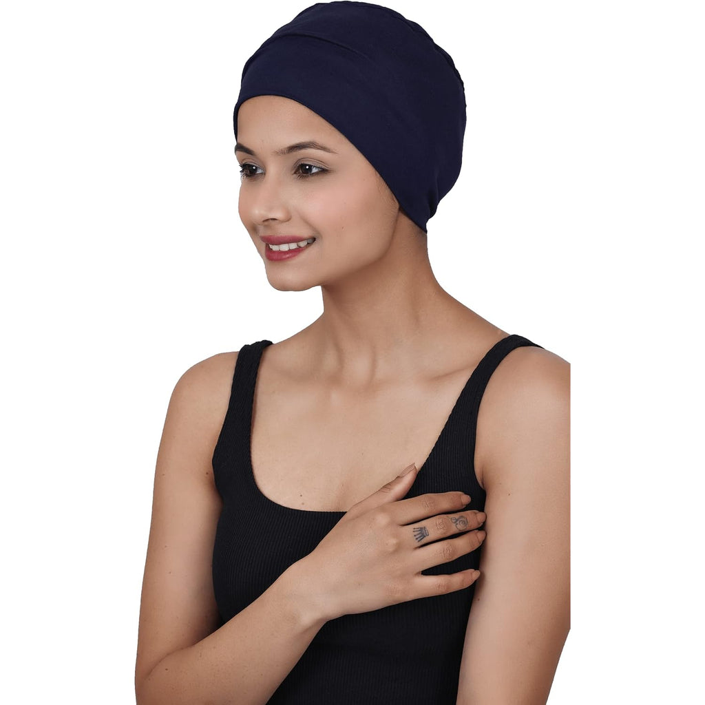 Chemo Hats Solid Sleep Cap Women's Bamboo Soft Headwear Cancer Cap Chemo Headwear Women Navy