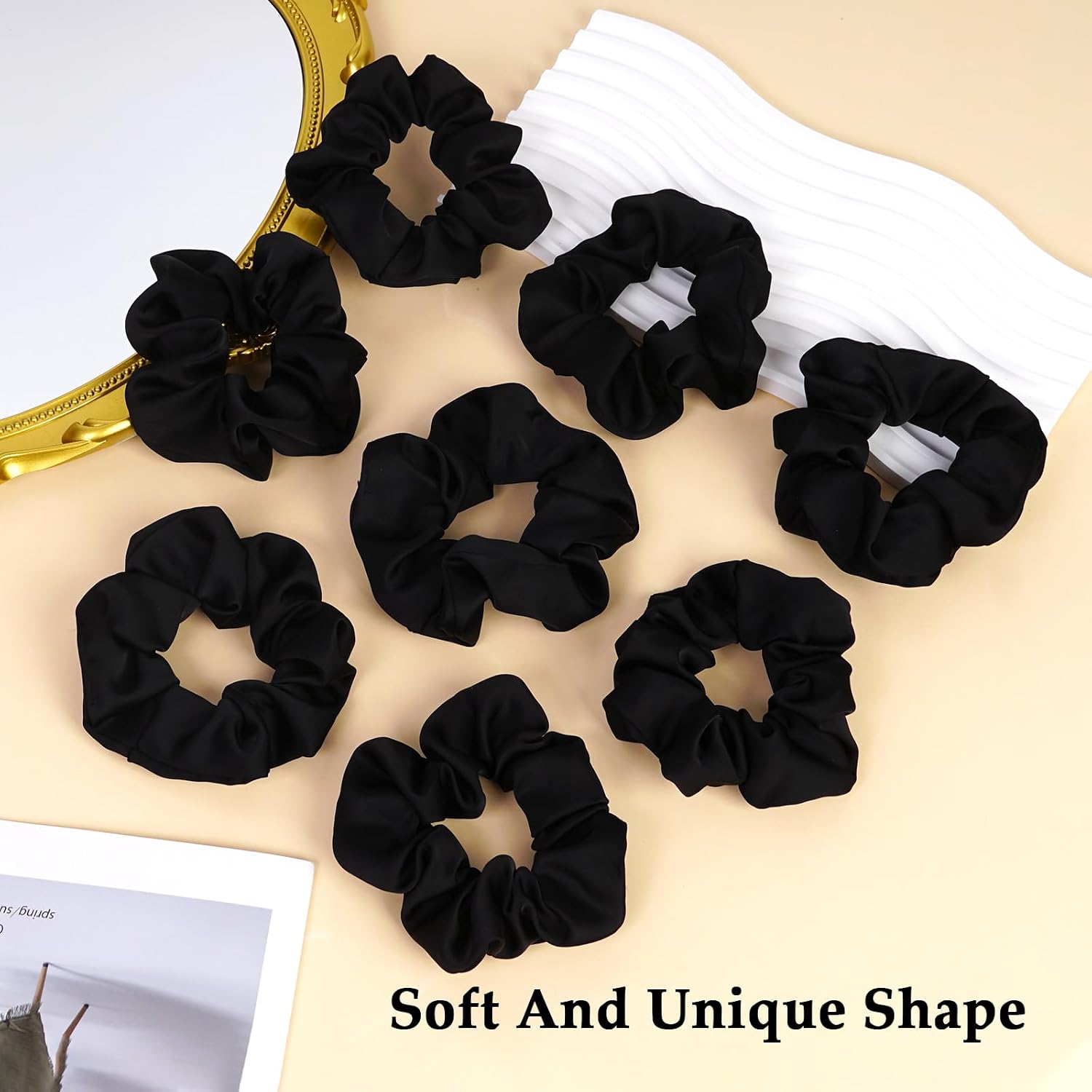 Satin Scrunchies For Women – 8Pcs Black Silk Hair Ties – No Crease, Frizz-Free, Gentle Elastic Hair Bands For Thick & Thin Hair, Soft & Stylish Hair Accessories Gifts