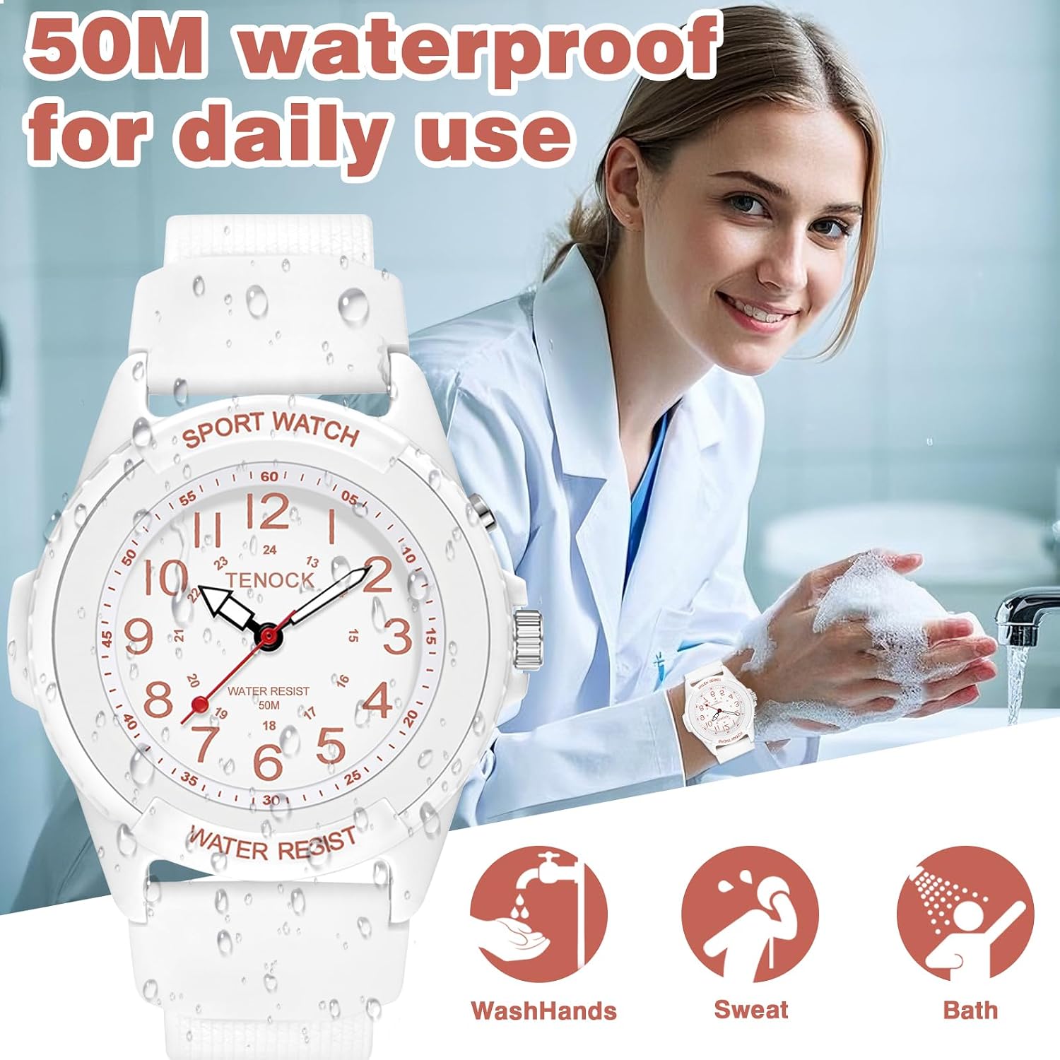 Waterproof Nurse Watch For Medical Professionals Students Women Men, Night Light, 12/24 Hour Military Time Easy To Read Dial, Second Hand Watch For Nursing Day Gifts