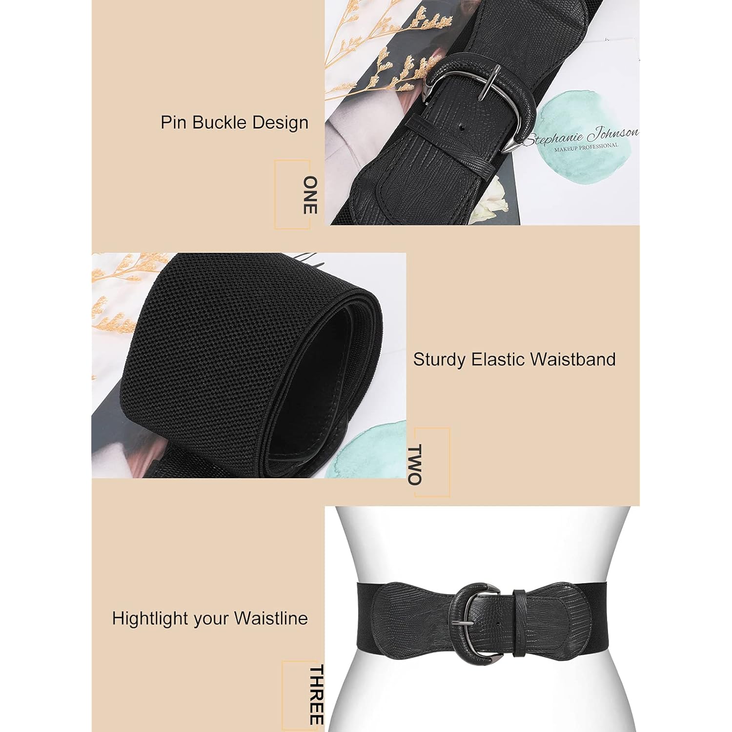 WHIPPY 3 Pack 4 Pack Women Wide Elastic Waist Belt Vintage Stretchy Belt Waistband for Ladies Dresses