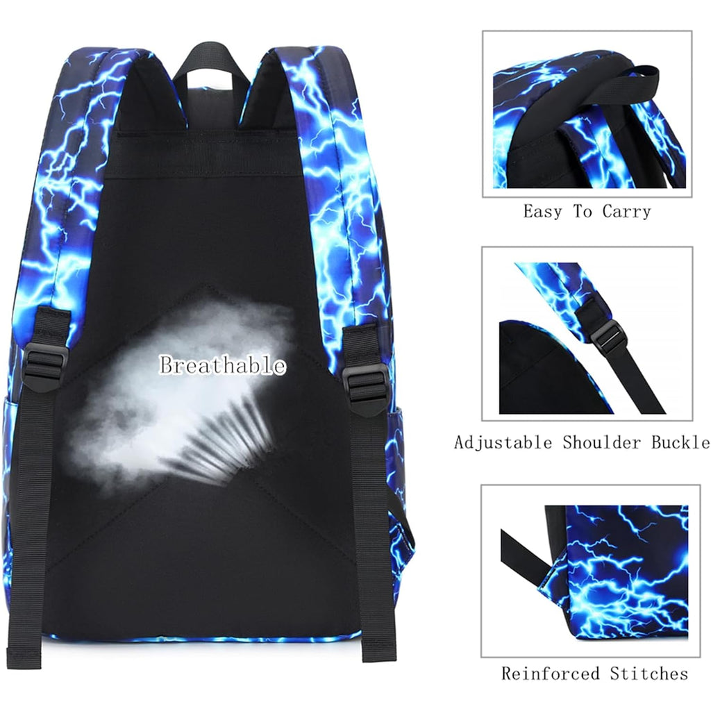 Mezhsa Boy School Backpack Elementary Middle Lightning Bookbag Laptop Teenager Waterproof Lightweight 17 Inches (1-Blue)