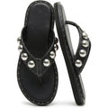 Studded Thong Sandals For Women Round Clip Toe Slip On Flip Flops Slides Comfortable Contrast Tacked Slipper Shoes