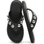 Studded Thong Sandals For Women Round Clip Toe Slip On Flip Flops Slides Comfortable Contrast Tacked Slipper Shoes