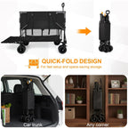 Double Decker Wagon Heavy Duty Collapsible, 600Lbs 400L Capacity | Foldable Utility Cart, Big Wheels For Beach, Outdoor, Camping & Gardening, Durable Steel Frame