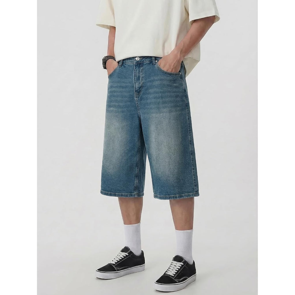Jmierr Mens Baggy Jeans Wide Leg Loose Fit Denim Shorts Streetwear Below Knee Jorts