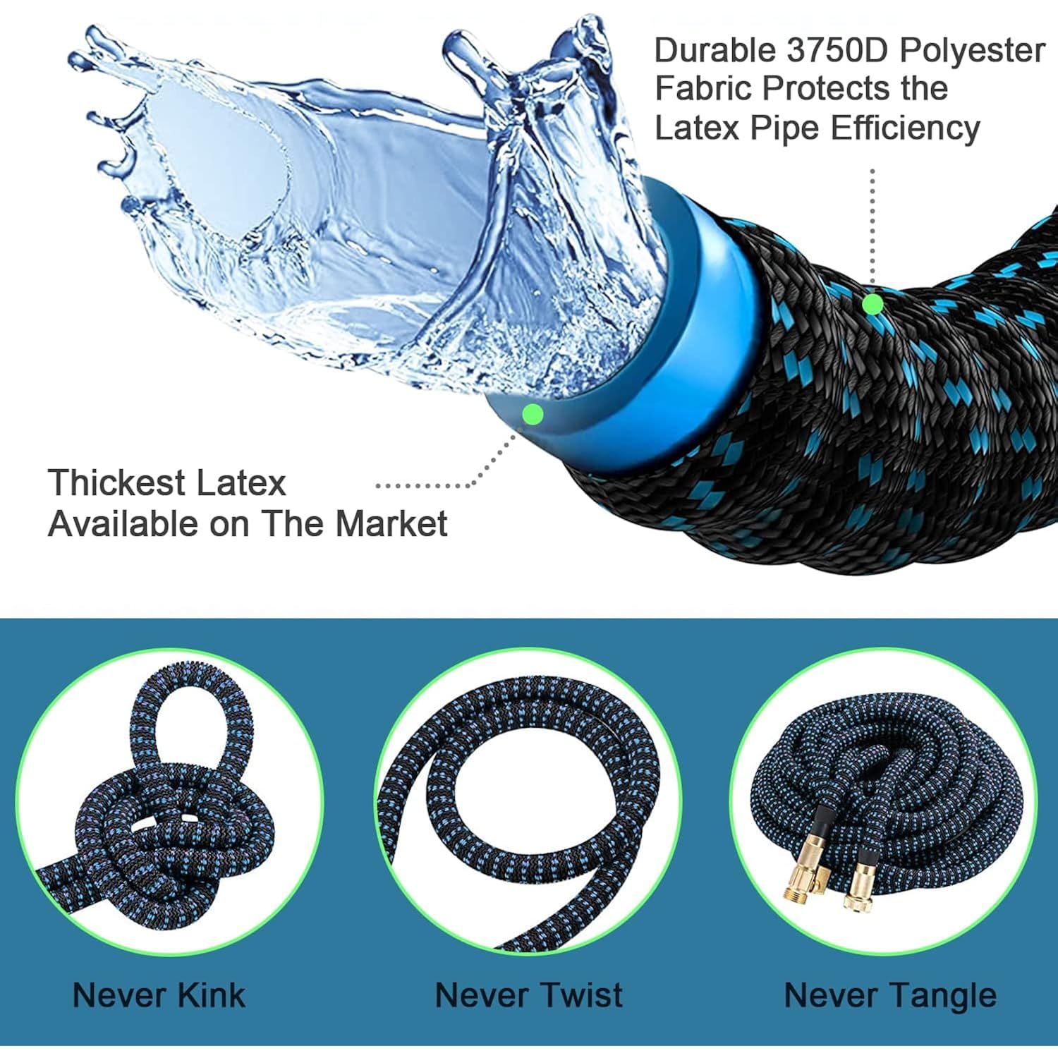 100 Ft Expandable Garden Hose - Kink Free Flexible Water Hose 100Ft With 10 Pattern Spray Nozzle, 3/4 Solid Brass Connectors, Retractable Latex Core - Lightweight Expanding Hose