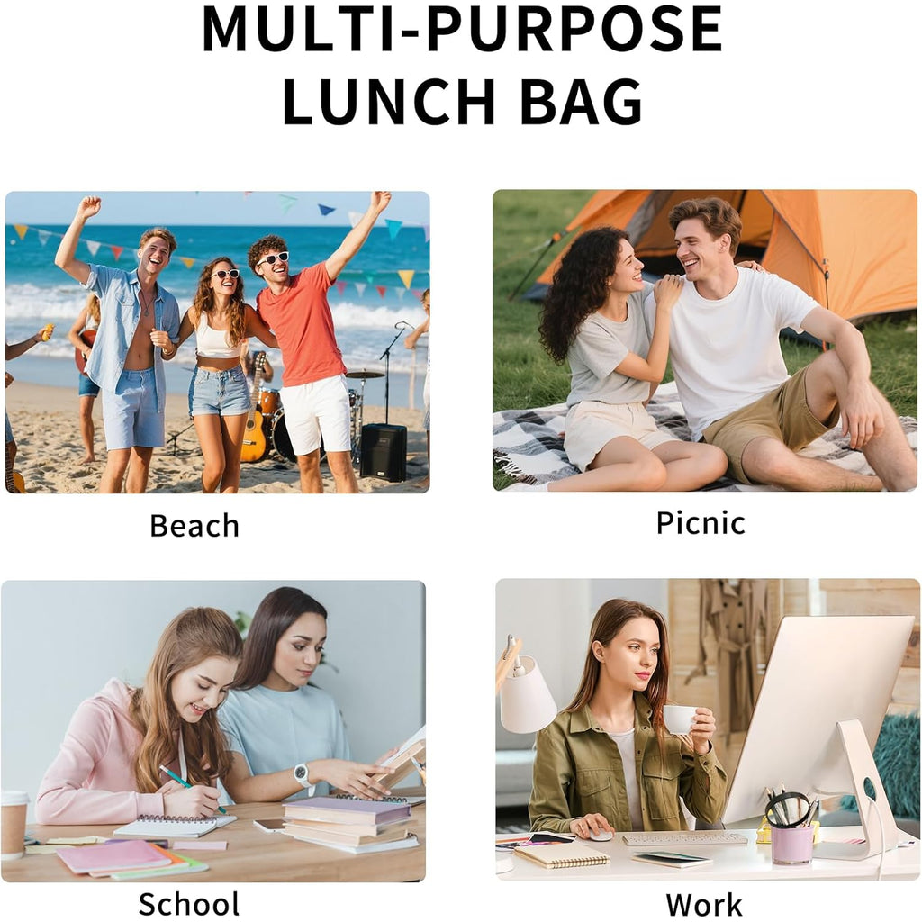 Lunch Bag Women Lunch Box For Women Adult Cute Insulated Lunch Bag Lager Cooler Lunch Tote Bags For Work Picnic (Beige-Brown Plaid)