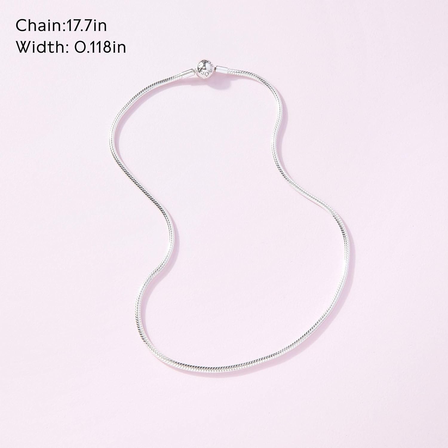 Pandora Classic Snake Chain Charm Necklace - Gift for Her - Sterling Silver with Embossed Ball Clasp Necklace - With Gift Box