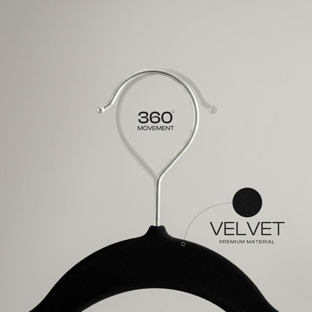 Utopia Home Velvet Hangers 50 Pack – Luxury Non-Slip Slim Hangers Black | Luxury Non-Slip Slim Pant & Coat Hangers, Strong Space-Saving Clothes Hangers With Pants Bar And 360° Swivel Hook