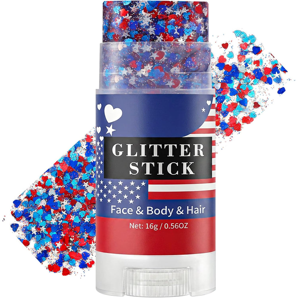Mysense Red White and Blue Face Hair Body Glitter Stick with Heart & Star Sequins,4th of July Outfits for Women Kids,Patriotic USA Accessories for Independence Day Memorial Day 250 Anniversary