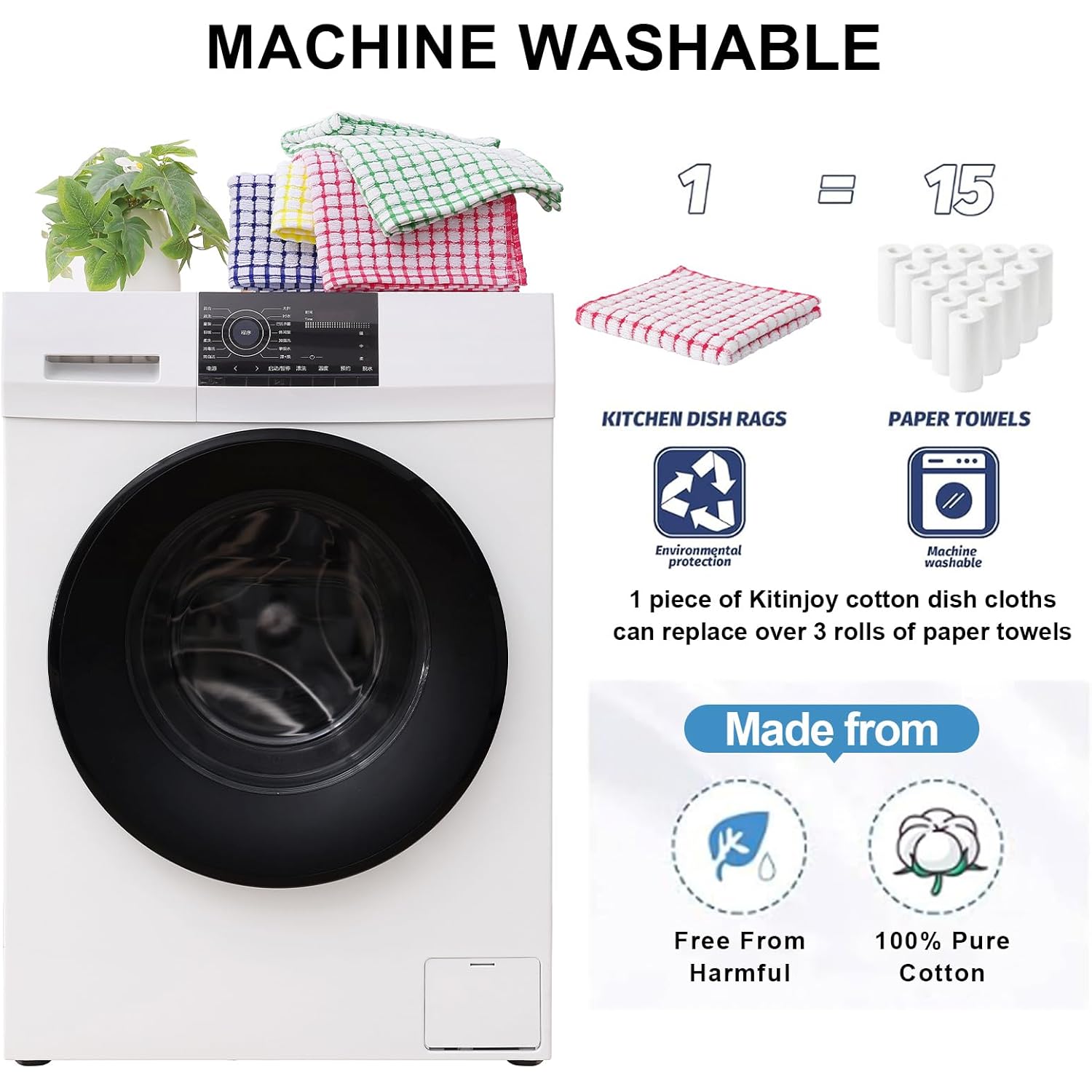 Kitinjoy Cotton 8 Pack Terry Kitchen Dish Cloths, 12 x 12 Inches Super Soft and Absorbent Dish Rags, Quick Drying Dish Towels for Washing Dishes, Mixed Color