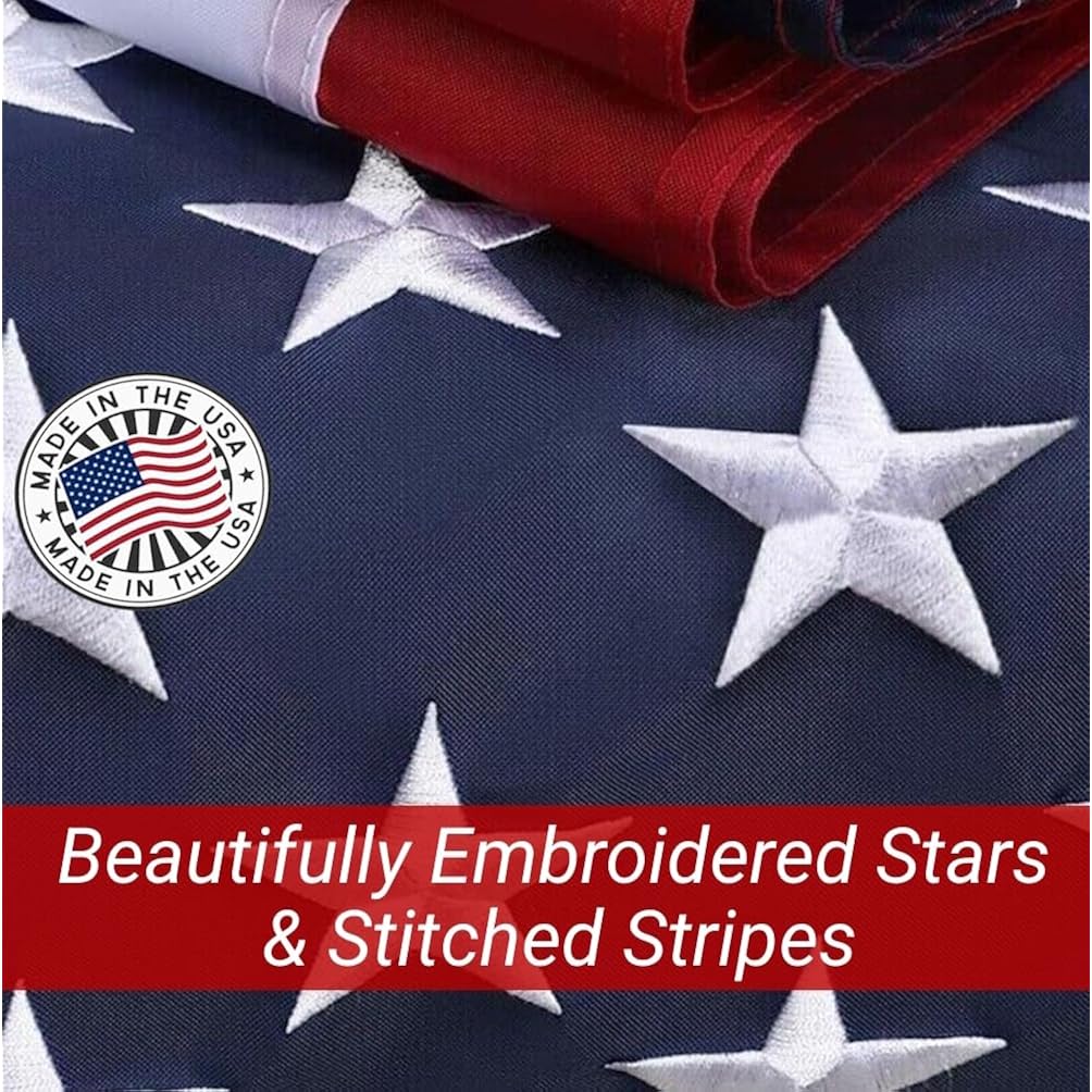 Grace Alley American Flag: 3X5 Ft Us Flag - 100% Made In Usa. Embroidered Stars, Sewn Stripes And Brass Grommets. Fade Resistant, Heavy Duty, Long Lasting Nylon For Outdoor Durability.
