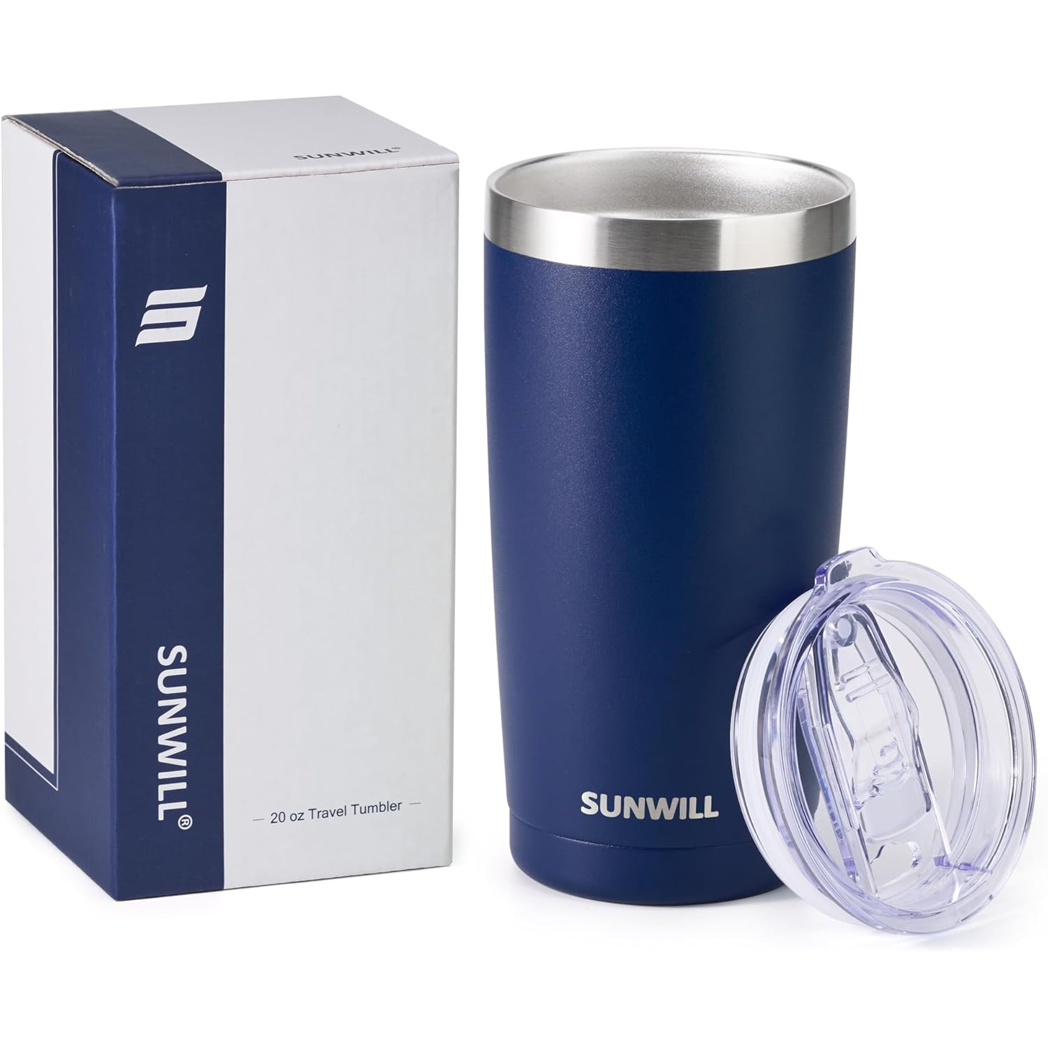 SUNWILL Travel Coffee Tumbler 20 oz, Insulated Mug with Lid, Stainless Steel Cup for Outdoor, Powder Coated Navy