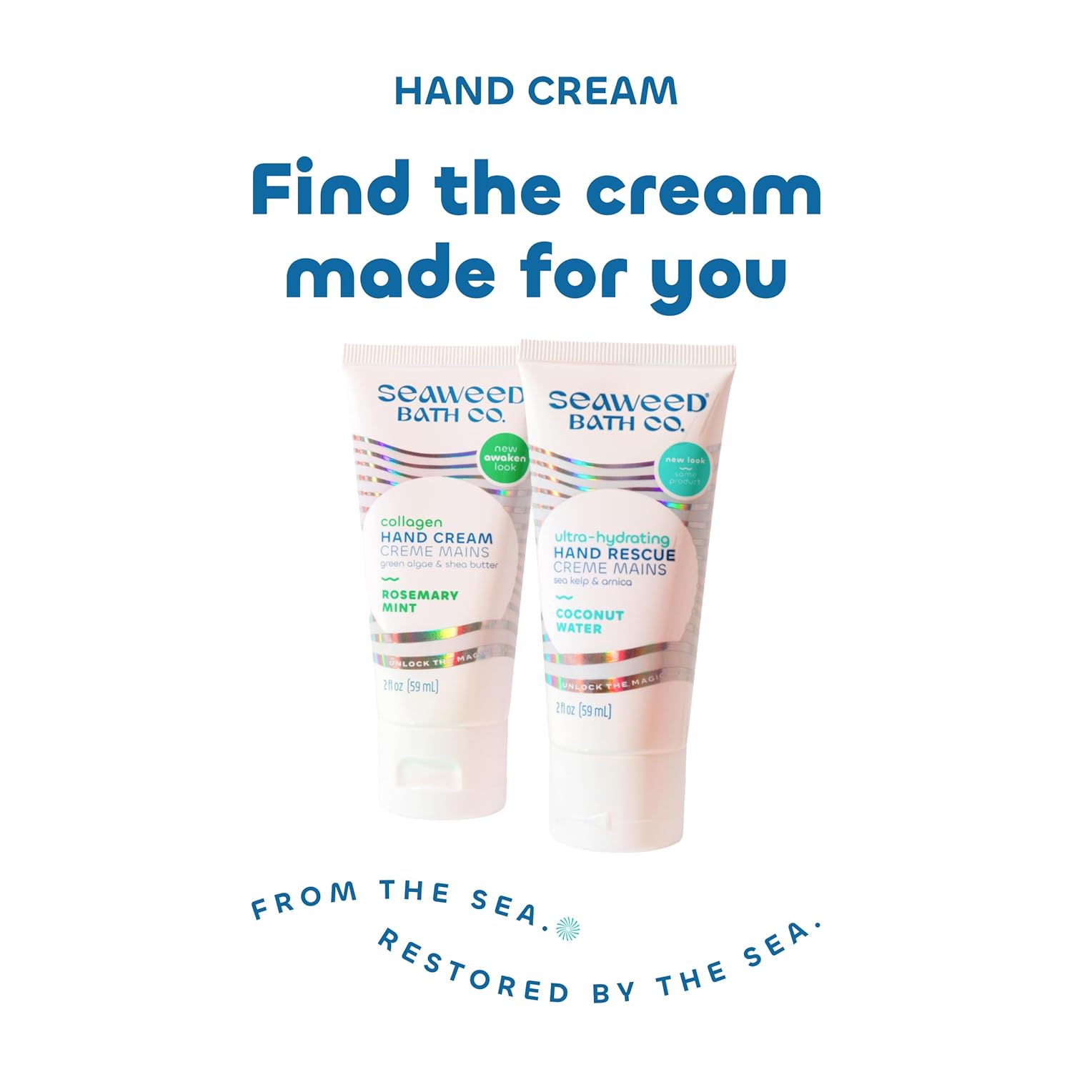 Seaweed Bath Co. Ultra-Hydrating Hand Rescue Moisturizing Cream - Coconut Water Scent - Sustainably Harvested Seaweed, Sea Kelp, Arnica to Soothe Dry, Rough Skin - 2 oz