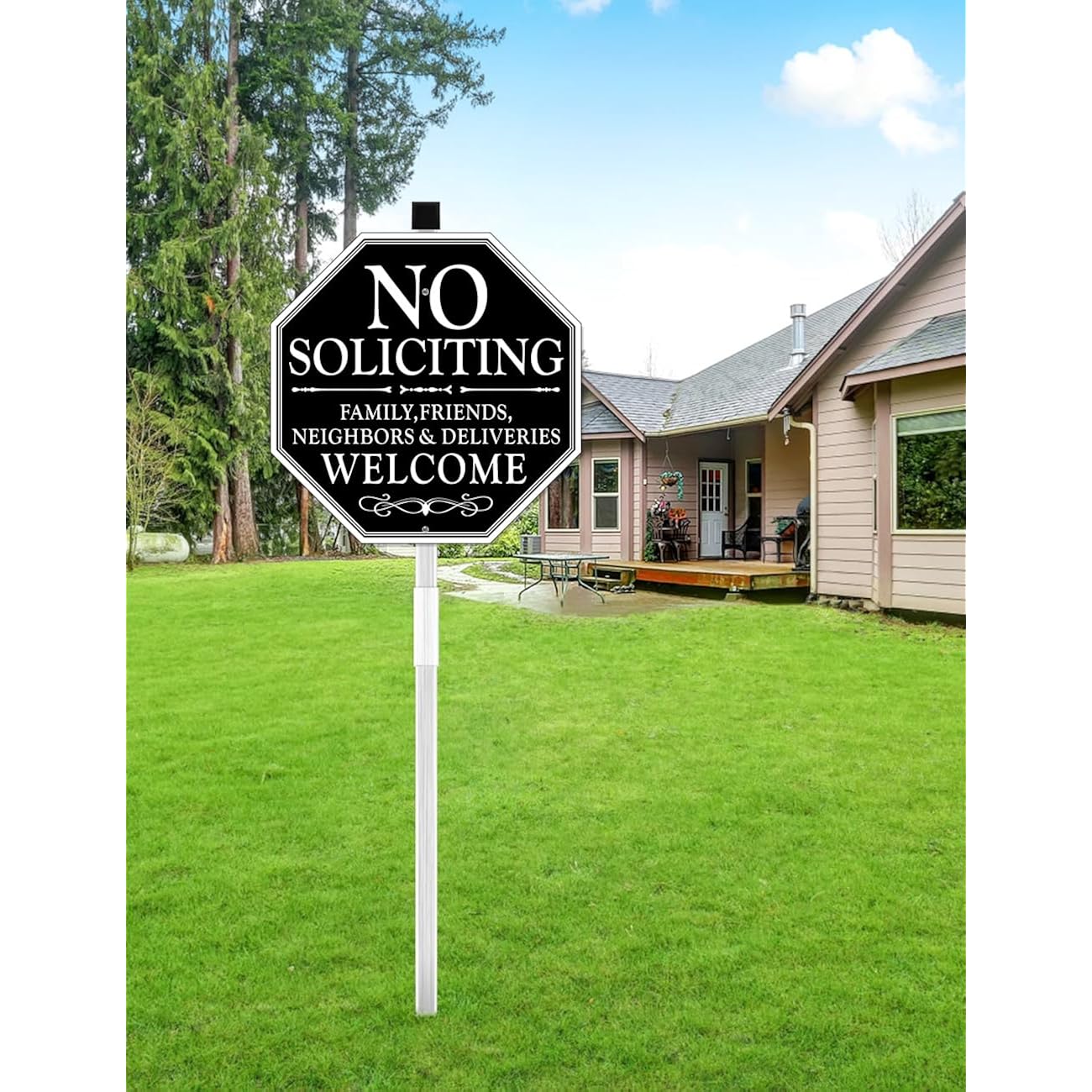 No Soliciting Sign For House, 11" X 27" No Soliciting Yard Sign With Stake, Metal No Soliciting Sign Perfect For Yard, Easy To Install (Welcome)