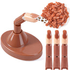 Practice Finger for Acrylic Nails, 3PCS Adjustable Nail Practice Hand Finger with Base Stand and 100PCS Brown Nail Tips, Practice Hand for Home Salon DIY Beginner(Brown)