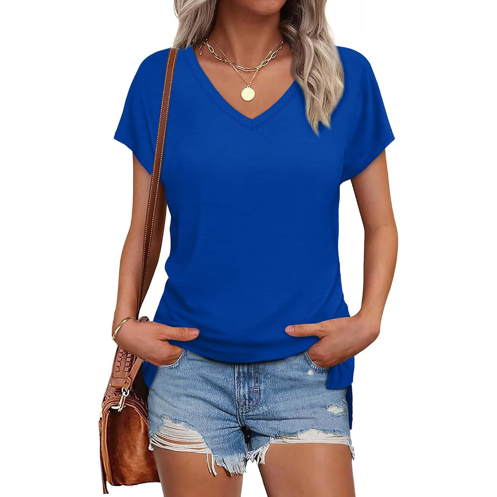Wiholl Womens Tops Basic Summer V Neck T Shirts Short Sleeve Dressy Casual Loose Fit Cute Tee Clothes Trendy Fashion Outfits