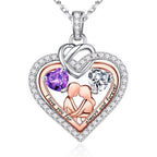 Iefil Mothers Day Gifts for Wife - 925 Sterling Silver Double Heart Birthstone Necklace for Women, Anniversary Birthday Gifts for Wife