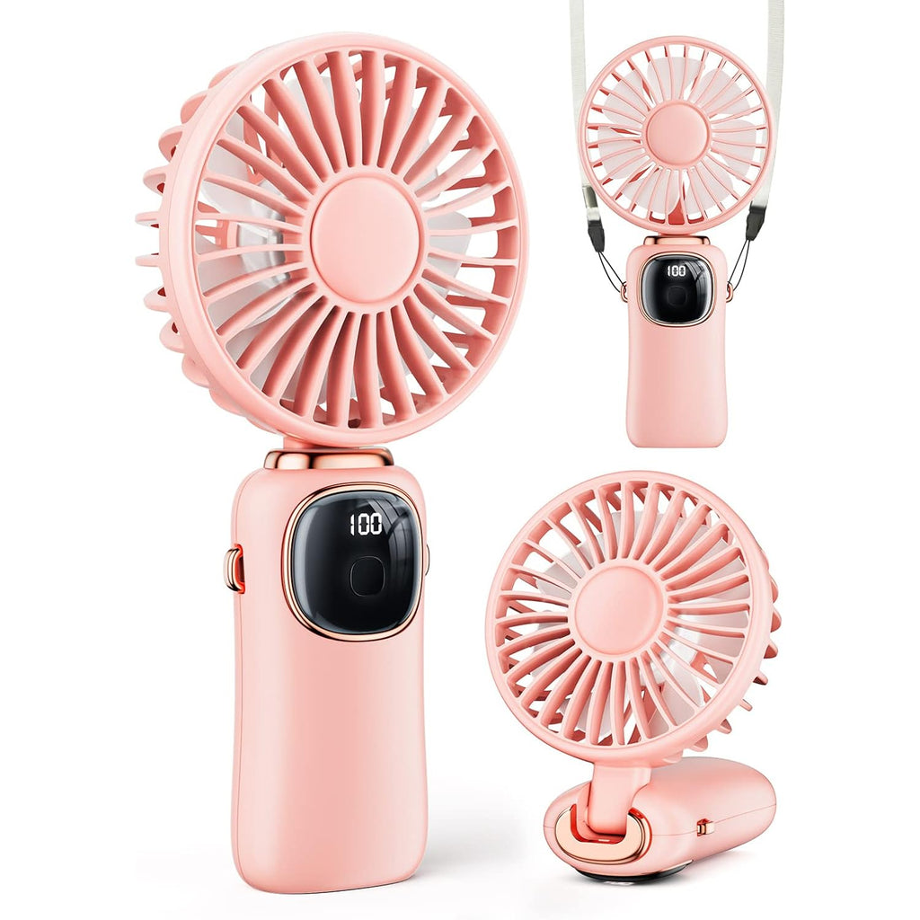 Coldsky Portable Handheld Fan, 4000Mah Battery Operated With Led Display, Handheld/Neck/Desk 3 In 1 Personal Small Fan, 90° Foldable Desk Fan With Base, 5 Speed Lash Makeup Fan For Women