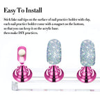 2 Set Nail Stand for Painting Press Nail Holder Acrylic Magnetic Tips Training Fingernail Display Stands DIY Crystal Holders and 96 Pieces White Reusable Adhesive Putty(Metal Pink and Silver)