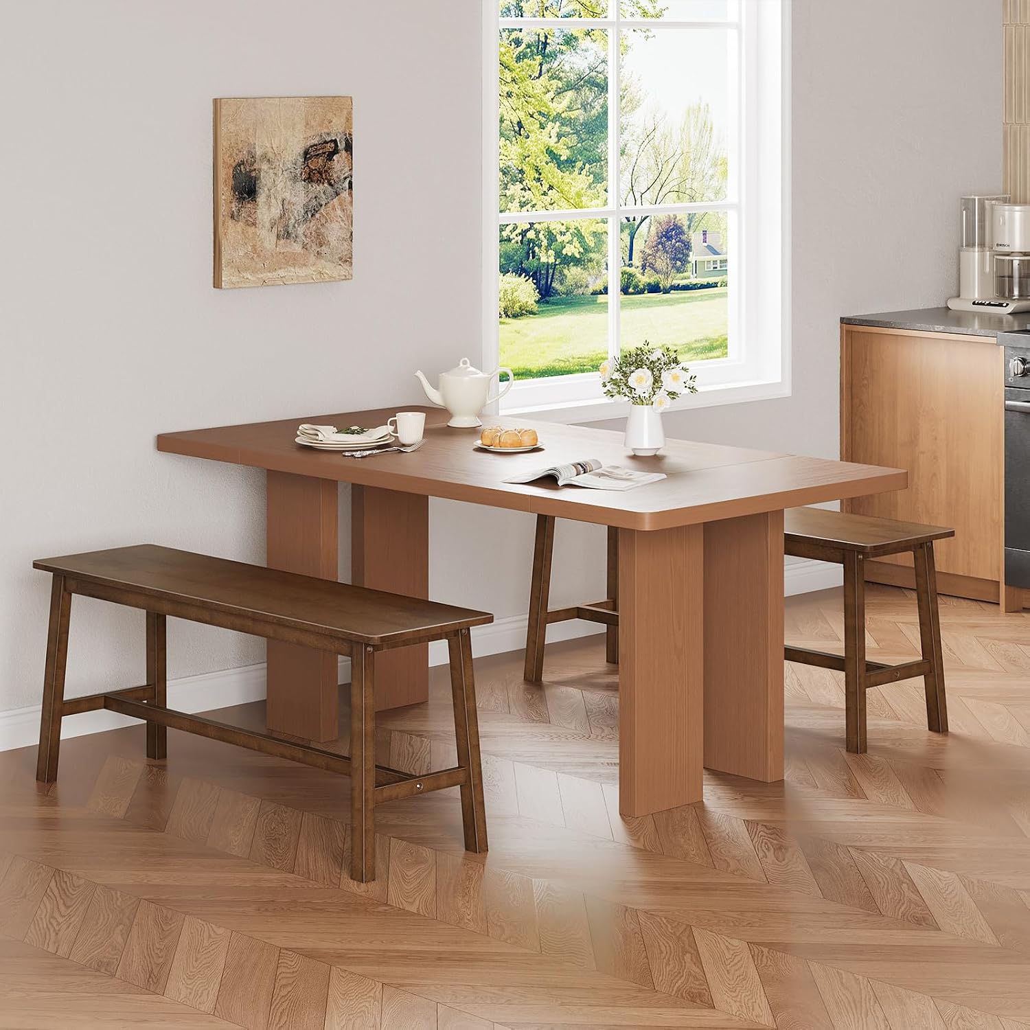 Hoobro 39.3'' Bamboo Dining Bench, Farmhouse Kitchen Table Bench, Kitchen & Living Room Furniture, Easy To Assemble, Sturdy And Stable, Mocha Ma03Cd01G2