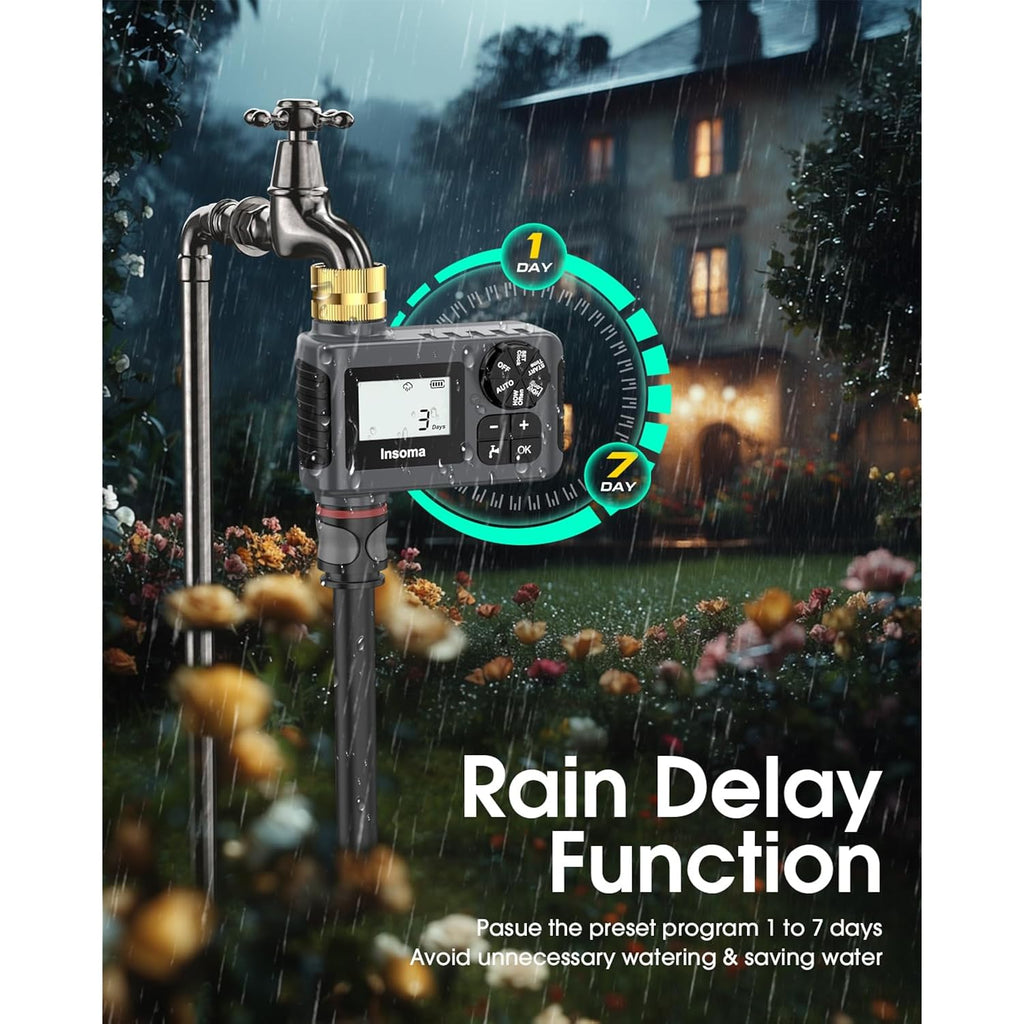 Water Timer For Outdoor Garden Hose, Hose Timer With Rain Delay/Manual Mode, Automatic Drip Irrigation Controller System For Lawn Yard Garden Watering